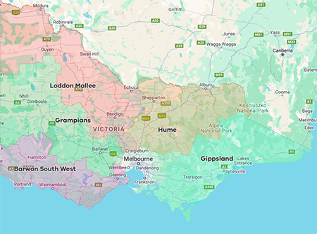 Map of Victoria with suburbs Anchor Conveyancing service